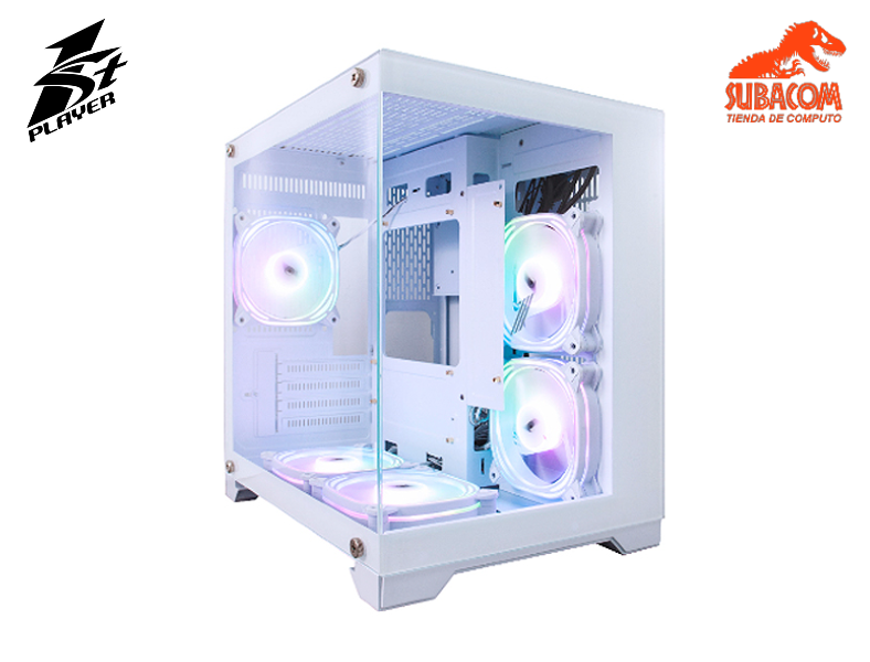 CASE GAMER 1ST PLAYER MV5-TP MEGAVIEW TRANSPARENT, 3 FAN ARGB, VIDRIO TEMPLADO FRONTAL Y LATERAL, mATX, CPU 157mm, GPU 330mm, COLOR BLANCO
