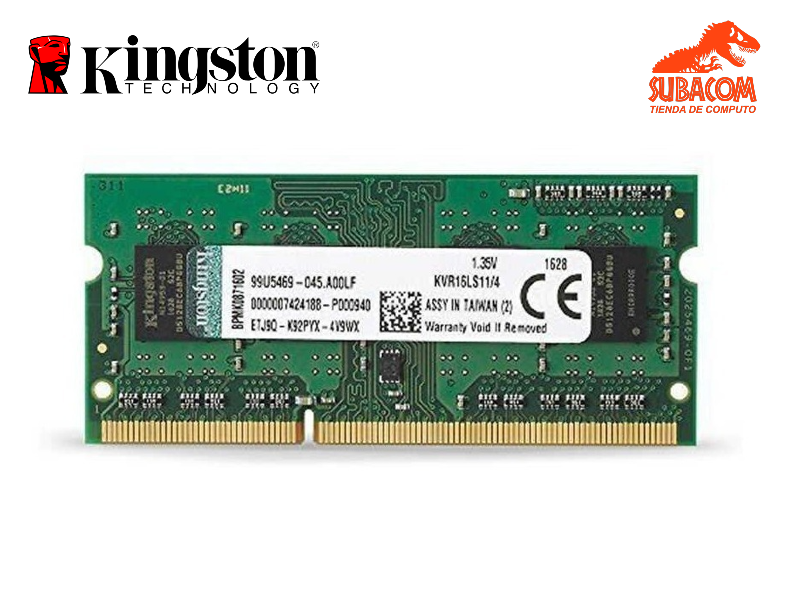 MEMORIA RAM KINGSTON KVR 8GB 1600MHZ DDR3 SODIMM, CL 11