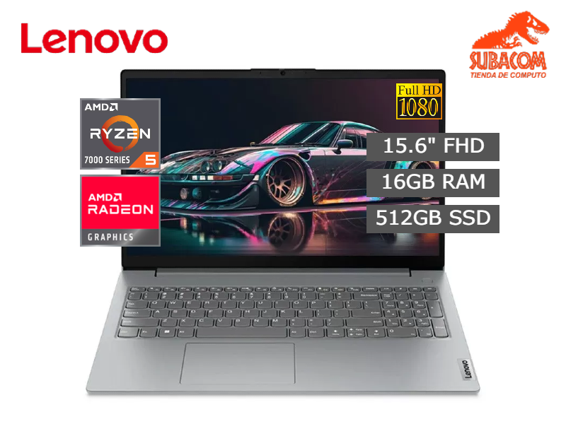 LENOVO V15 G4 AMN, AMD RYZEN 5-7520U, RAM 16GB DDR5, SSD 512GB, AMD RADEON 610M GRAPHICS, PANT. 15.6" FULL HD TN, 2 CELDAS, FREEDOS, COLOR GRIS