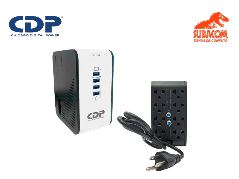 ESTABILIZADOR CDP R2CU-AVR 1008i, 1000VA/500W, 8 SALIDAS, 4 PUERTOS USB