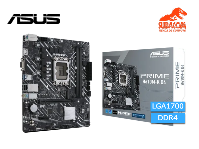 PLACA MADRE ASUS PRIME H610M-K, INTEL LGA 1700, 2 RANURAS DDR4, HDMI, mATX
