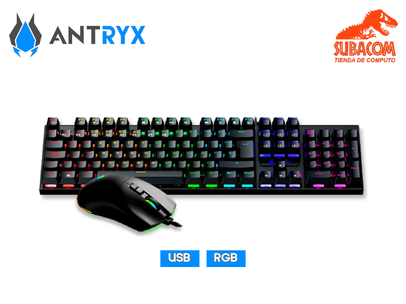 KIT GAMER ANTRYX GC-3100, TECLADO MECANICO + MOUSE, SWITCH BLUE, RGB, COLOR NEGRO