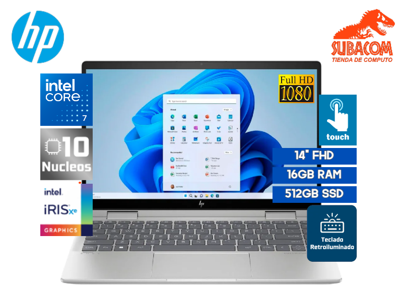 HP ENVY X360, 14-ES1023 2 IN 1, CORE 7 150U, RAM 16GB DDR4, SSD 512GB, 14°P, FULL HD, TOUCHSCREEN, WINDOWS 11, NATURAL SILVER