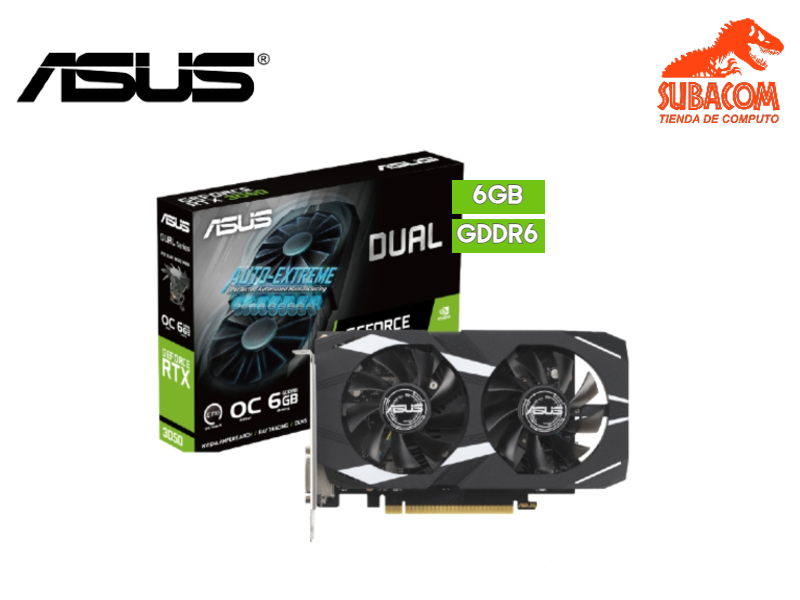 TARJETA DE VIDEO ASUS DUAL, NVIDIA RTX 3050 DE 6GB GDDR6, 2 FAN, OC EDITION, COLOR NEGRO