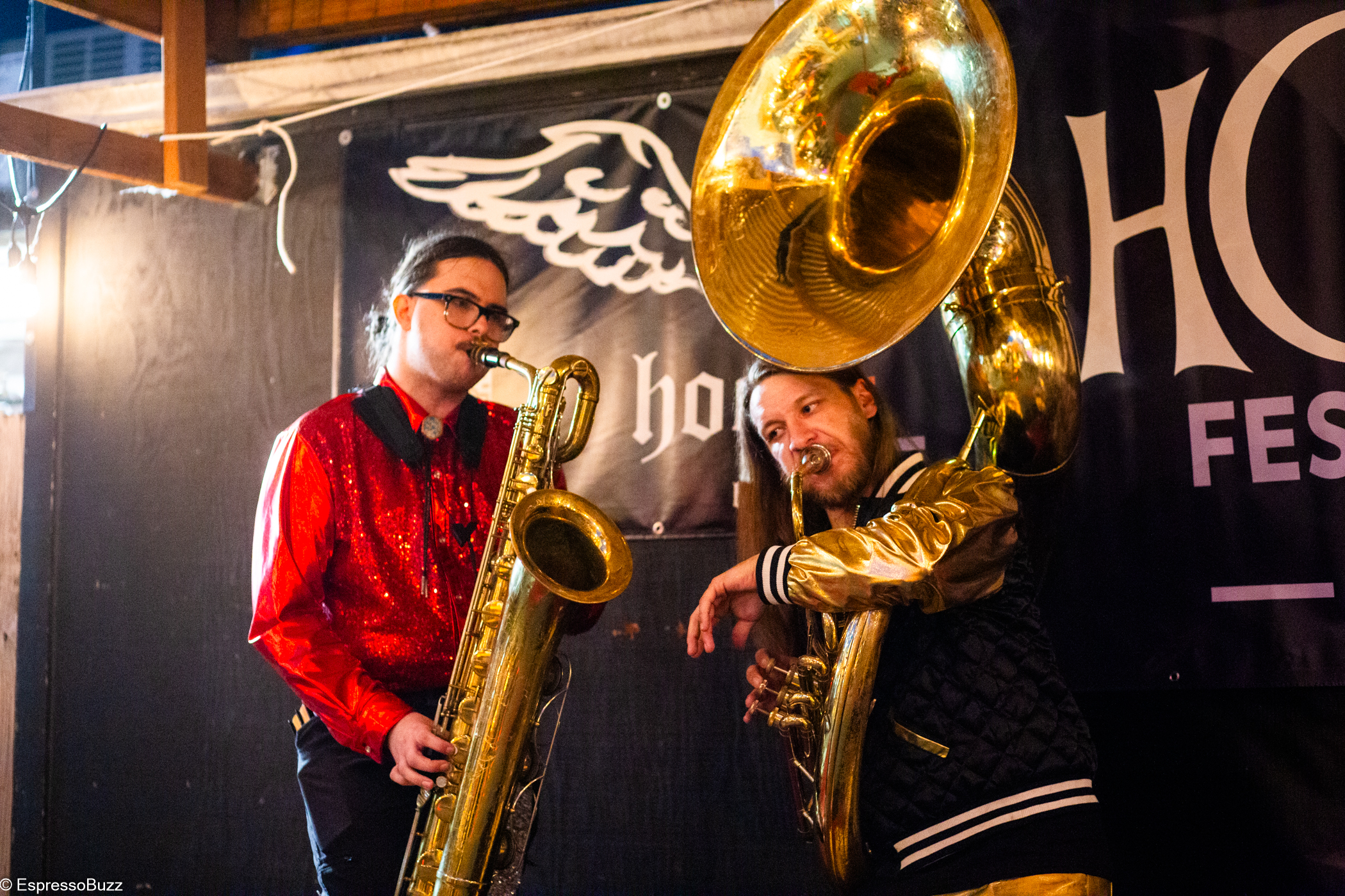 Spencer rocking the bari sax with patrick on tuba