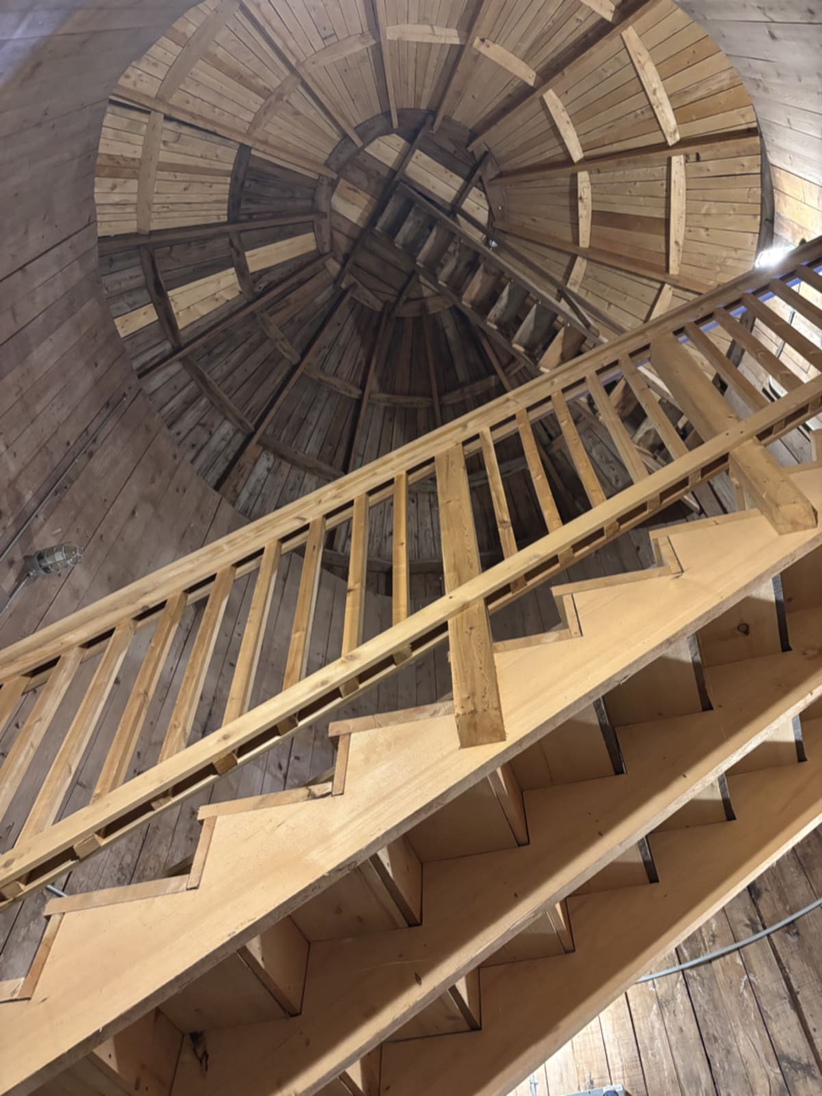 Wooden staircase inside the historic stables on Ministers Island