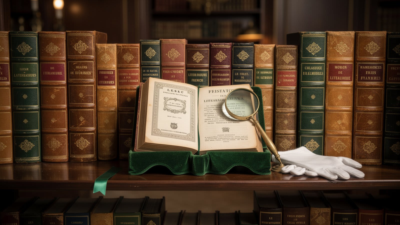 Collection d'éditions originales de grands auteurs français dans une bibliothèque de bibliophile