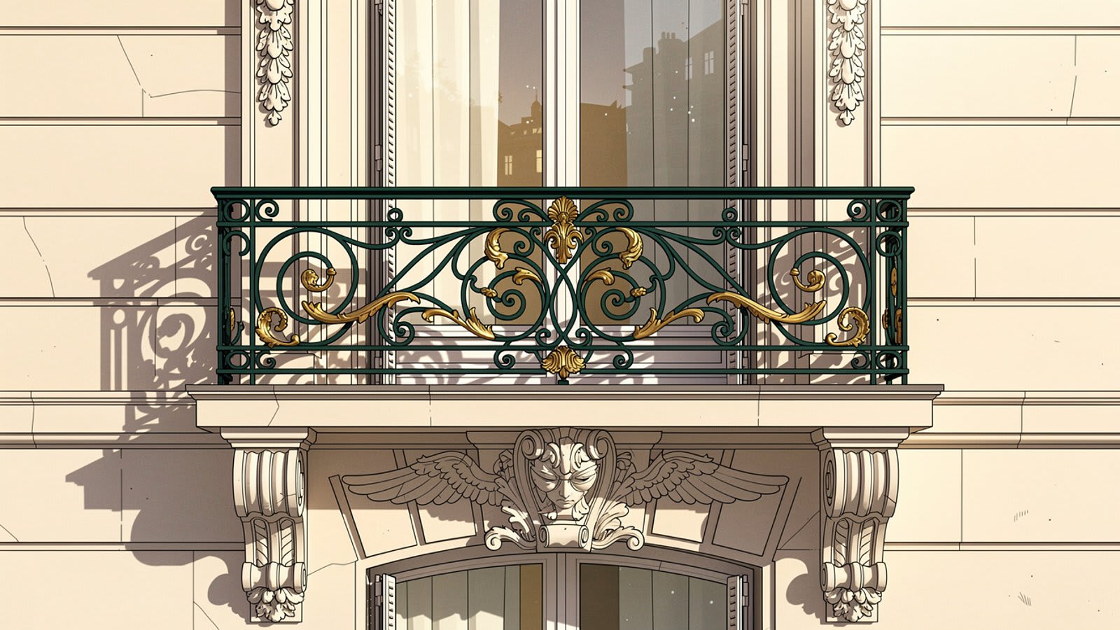 Façade d'immeuble haussmannien parisien avec balcons en fer forgé et pierre de taille