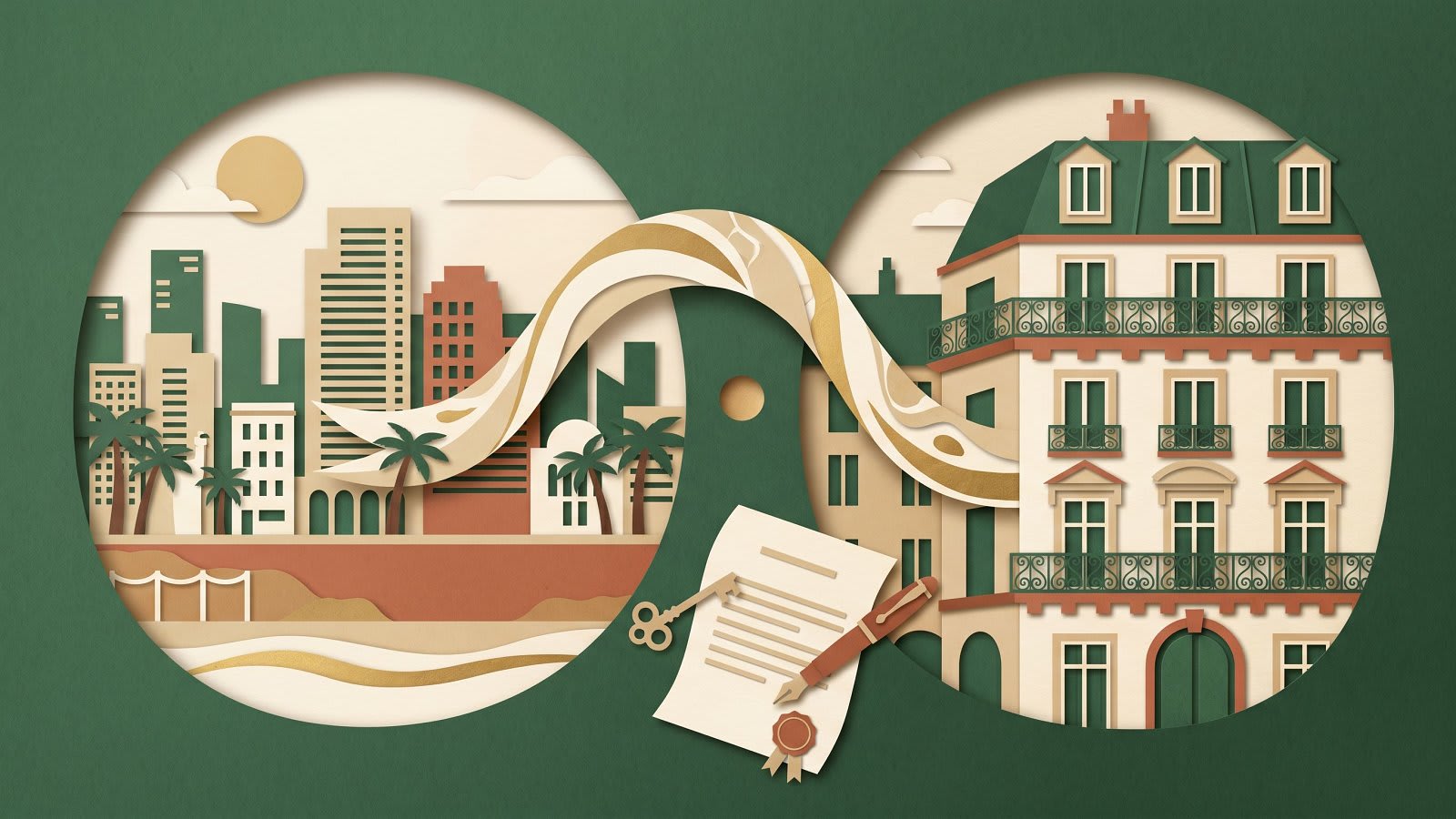 Illustration papier découpé acquéreur résident Israël finançant un appartement en France