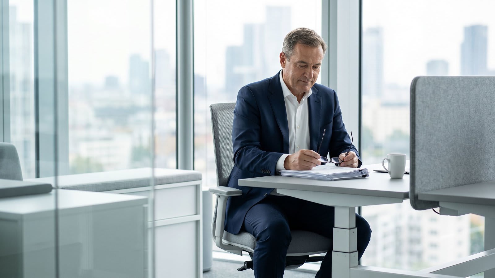 Dirigeant analysant son PER obligatoire dans un bureau moderne