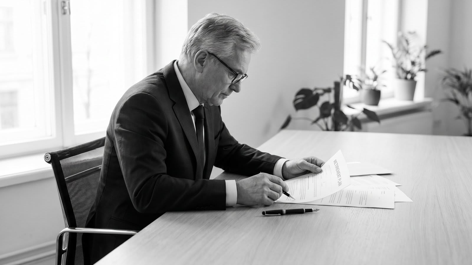 Cadre dirigeant analysant un contrat de retraite chapeau article 39