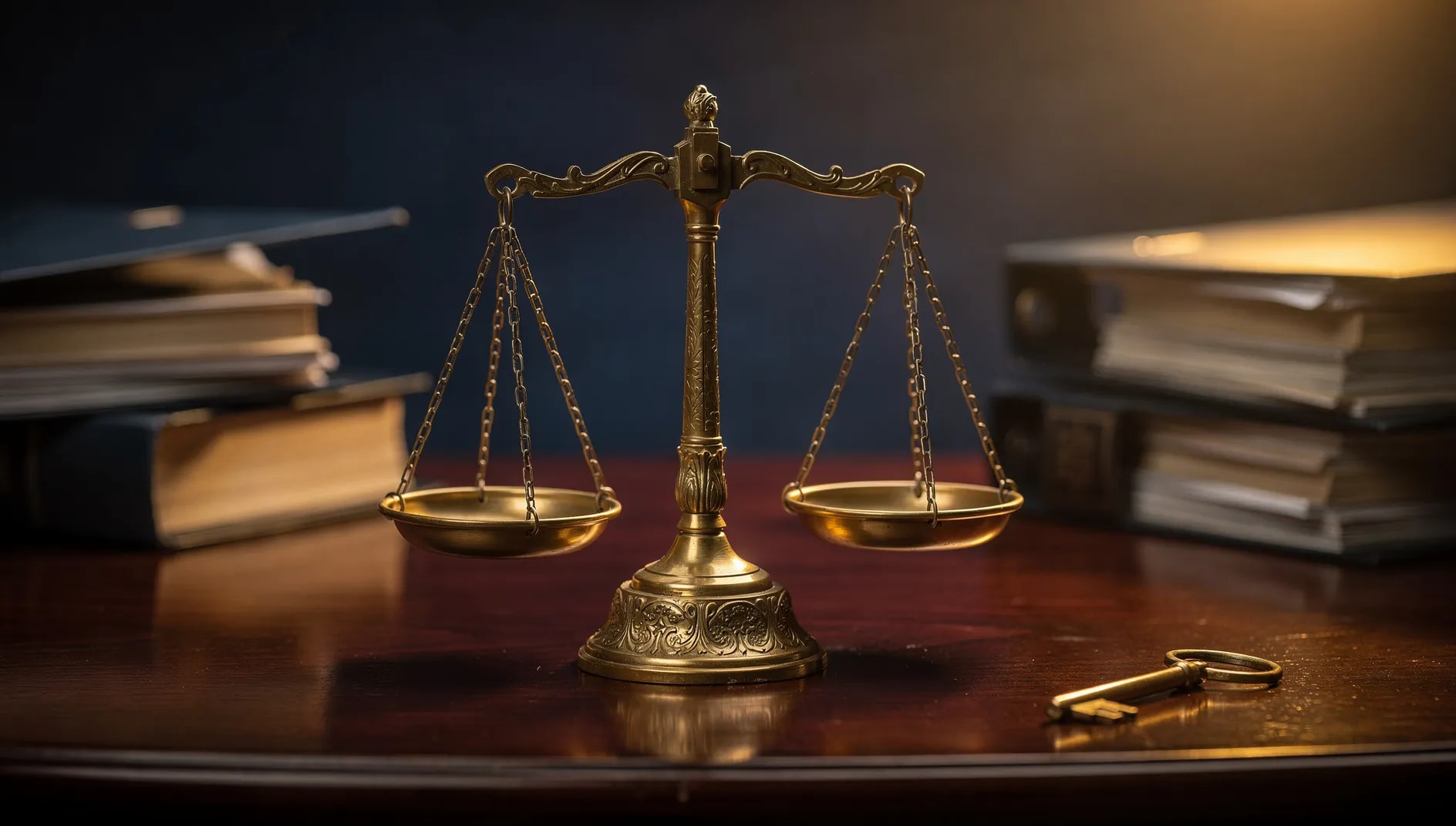 Balance en laiton symbolisant la gouvernance paritaire de l'institution de prévoyance Uniprévoyance sur un bureau sombre