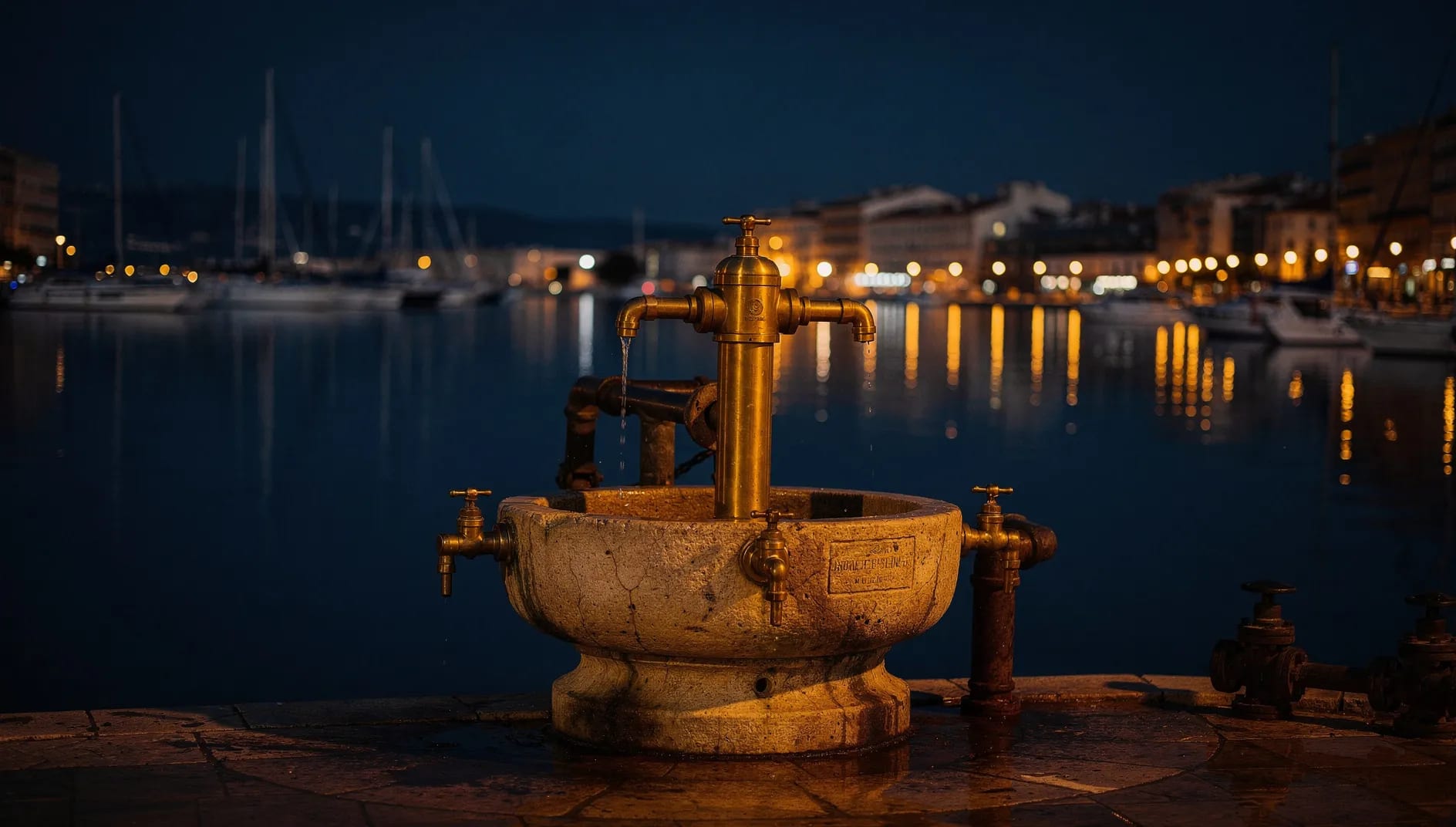 Port de Marseille au crépuscule évoquant l'héritage de la Mutuelle des Eaux de Marseille