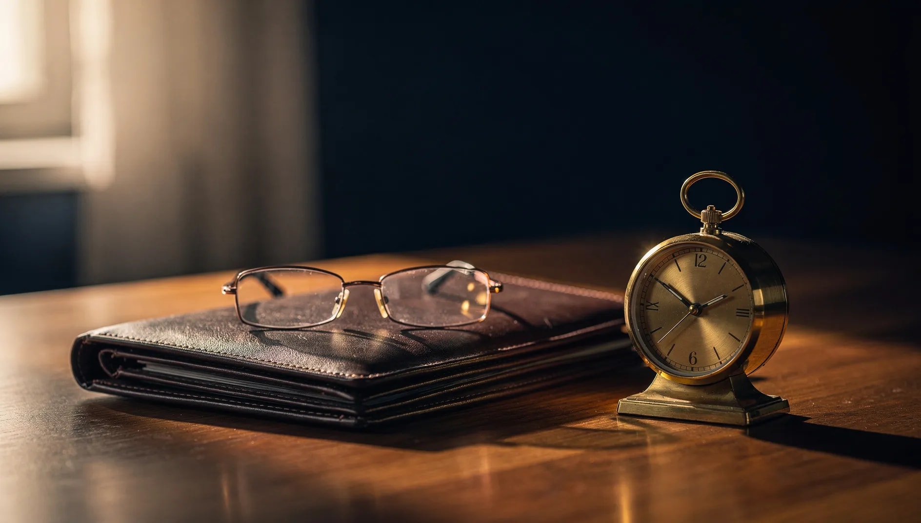 Lunettes et horloge en laiton symbolisant la couverture santé des retraités de la Mutuelle des Retraités AGF et Allianz