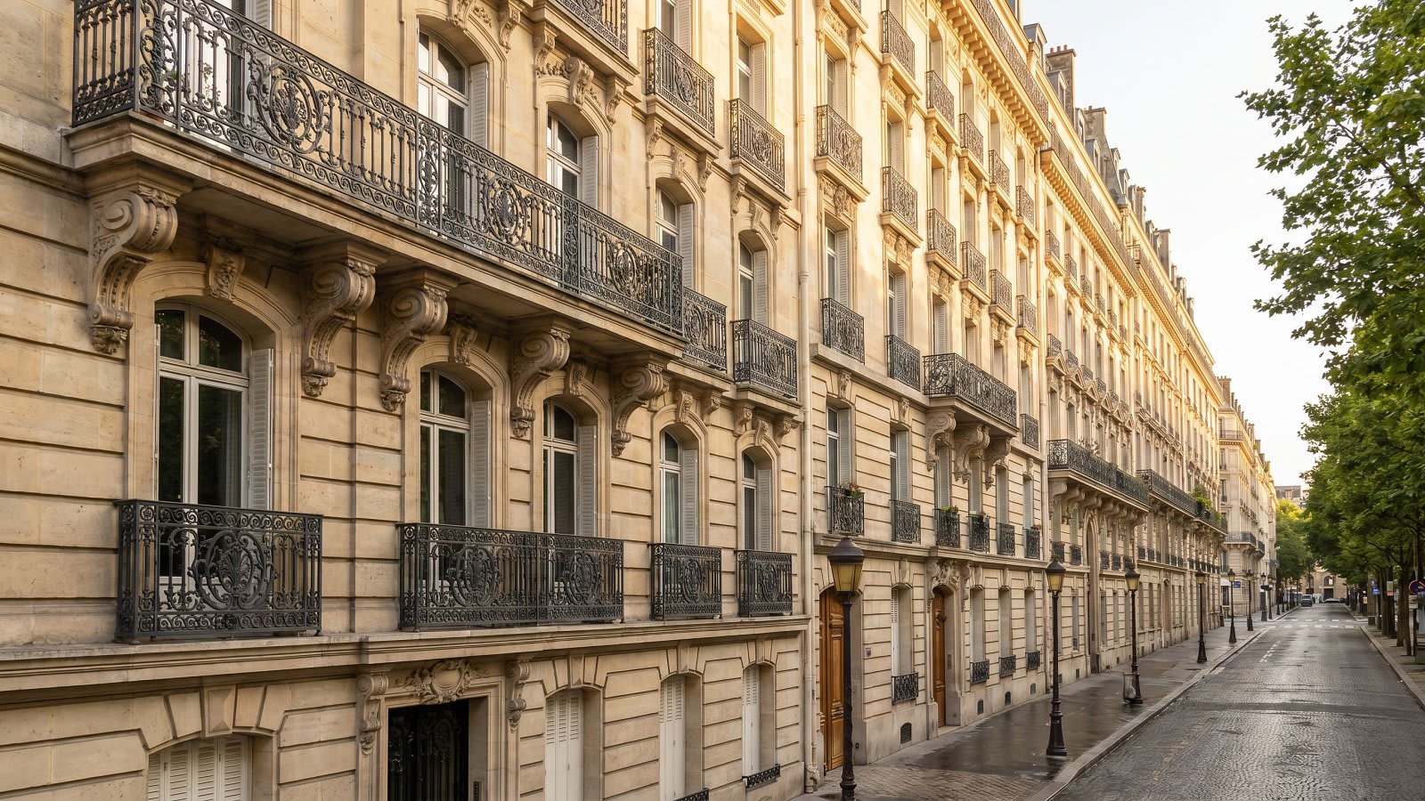 Façade d'un immeuble haussmannien de prestige dans un quartier central de Paris