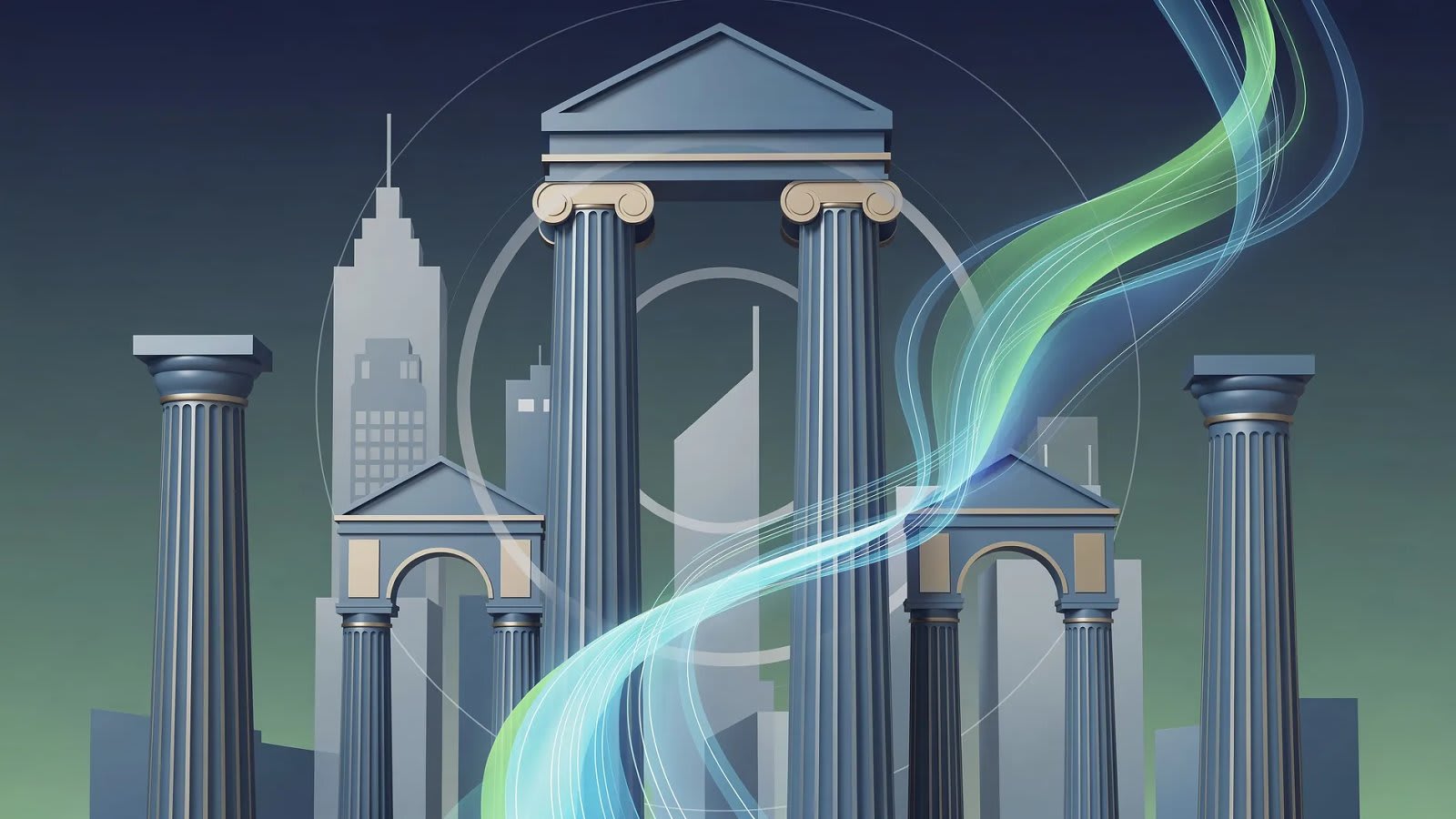 Visualisation abstraite d'une institution monétaire européenne aux tons bleu euro, symbolisant la pression inflationniste persistante et le resserrement de la politique de la BCE