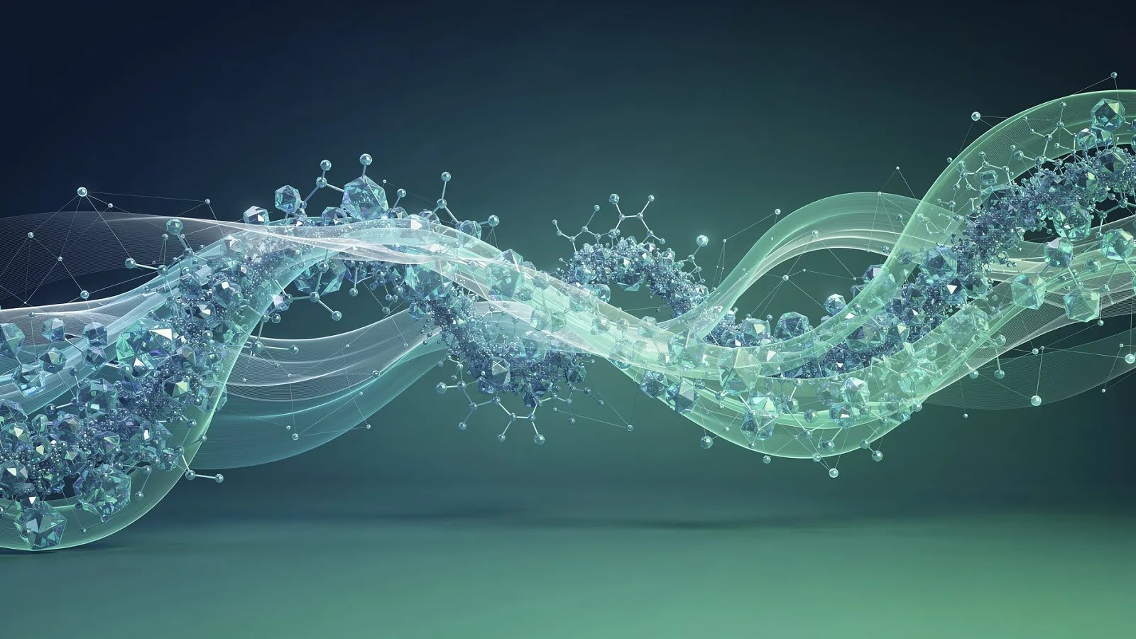 Visualisation abstraite d'un flux de capitaux et de structures cristallines évoquant une transaction dans le secteur de la santé et des maladies rares