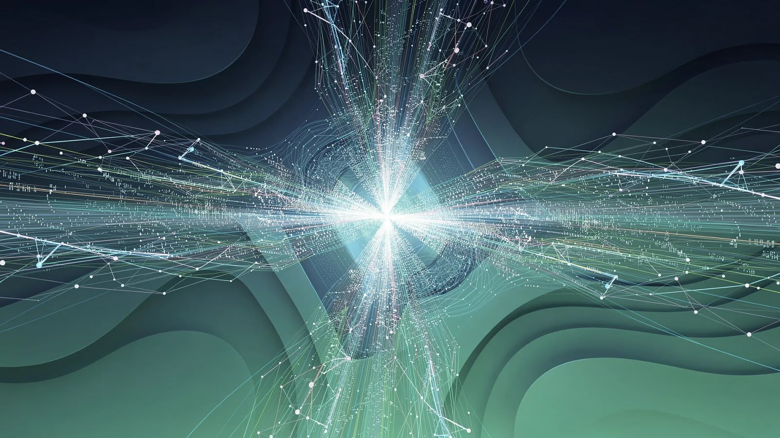 Visualisation abstraite d'un flux de capitaux convergeant vers un point unique, symbolisant la concentration du capital-risque autour de l'intelligence artificielle