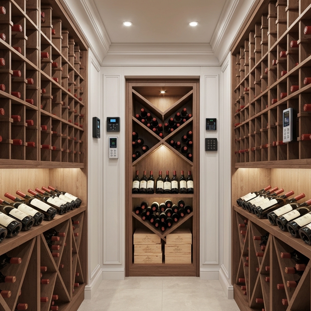 Cave à vin sécurisée avec alarme et contrôle d'accès moderne