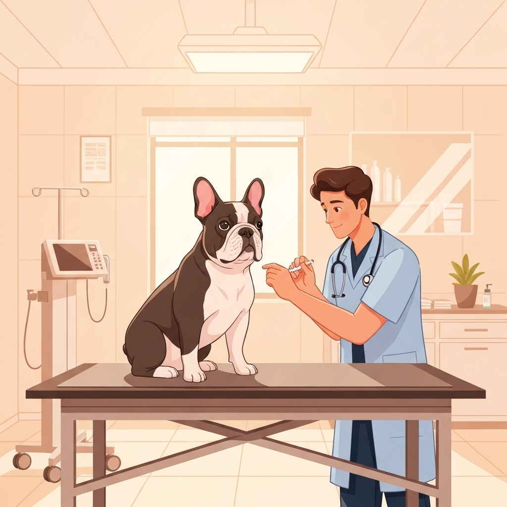 Chien de race chez le vétérinaire recevant des soins préventifs