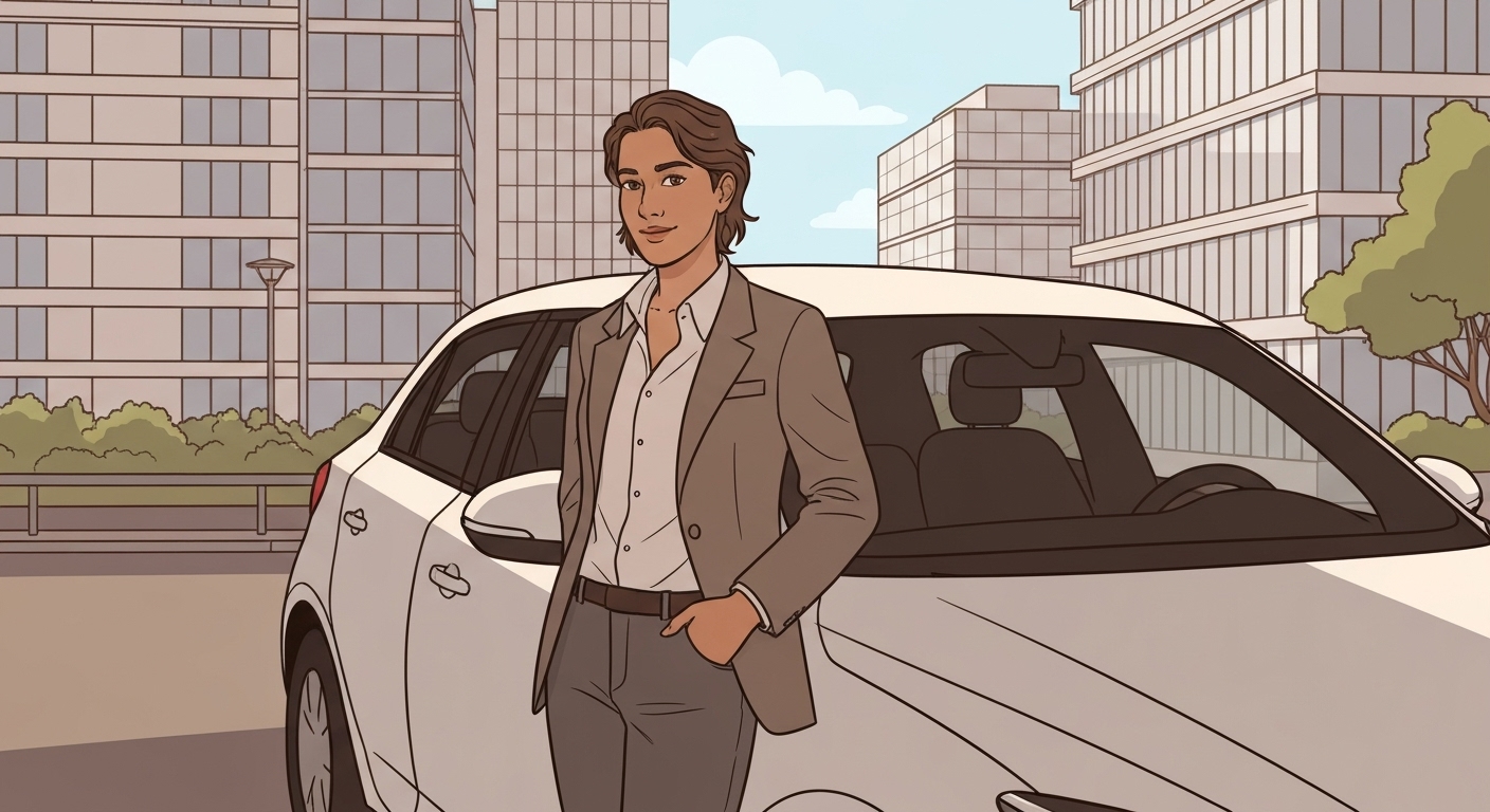 Illustration : Jeune conducteur français découvrant son assurance auto