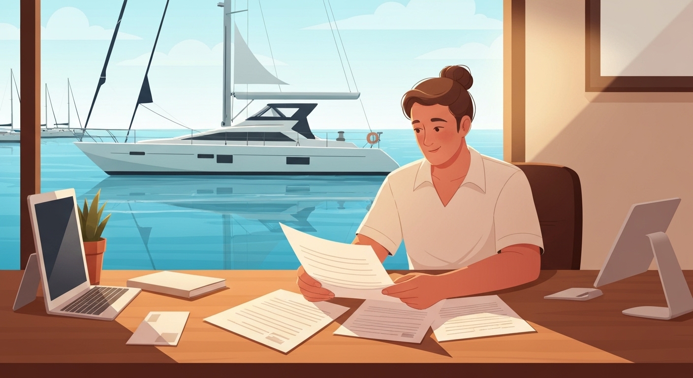 Propriétaire de bateau vérifiant son contrat d'assurance