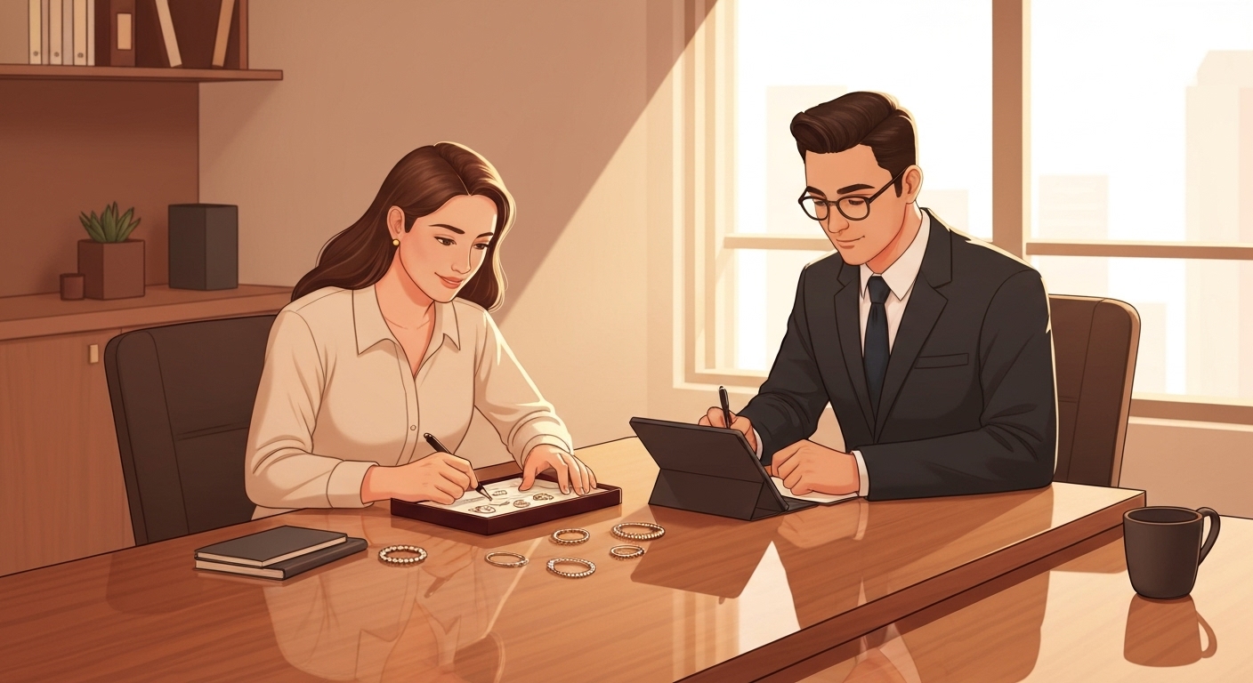 Propriétaire bijoux précieux établissant inventaire avec expert