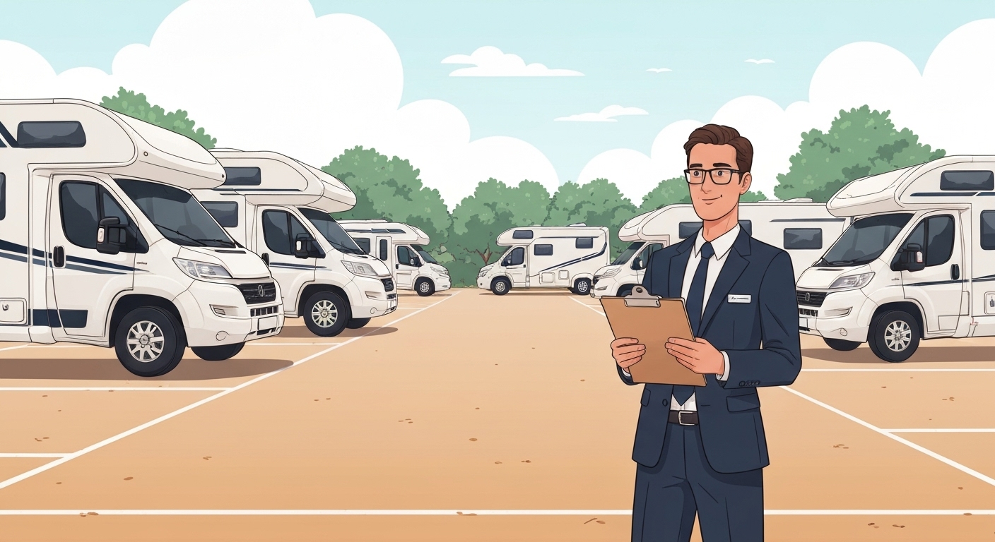 Professionnel vérifiant l'assurance camping-car avec documents