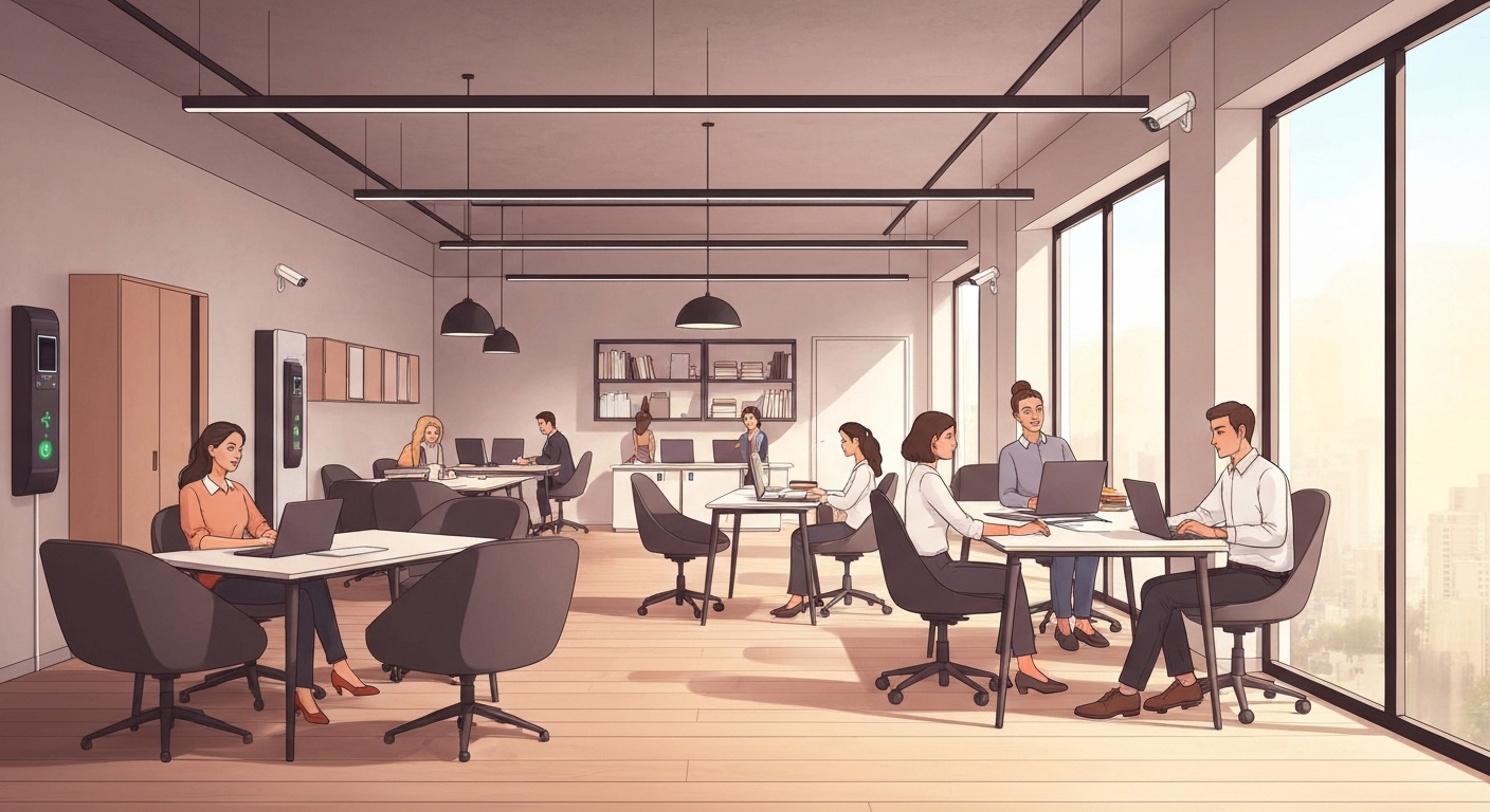 Espace de coworking protégé avec système de sécurité moderne