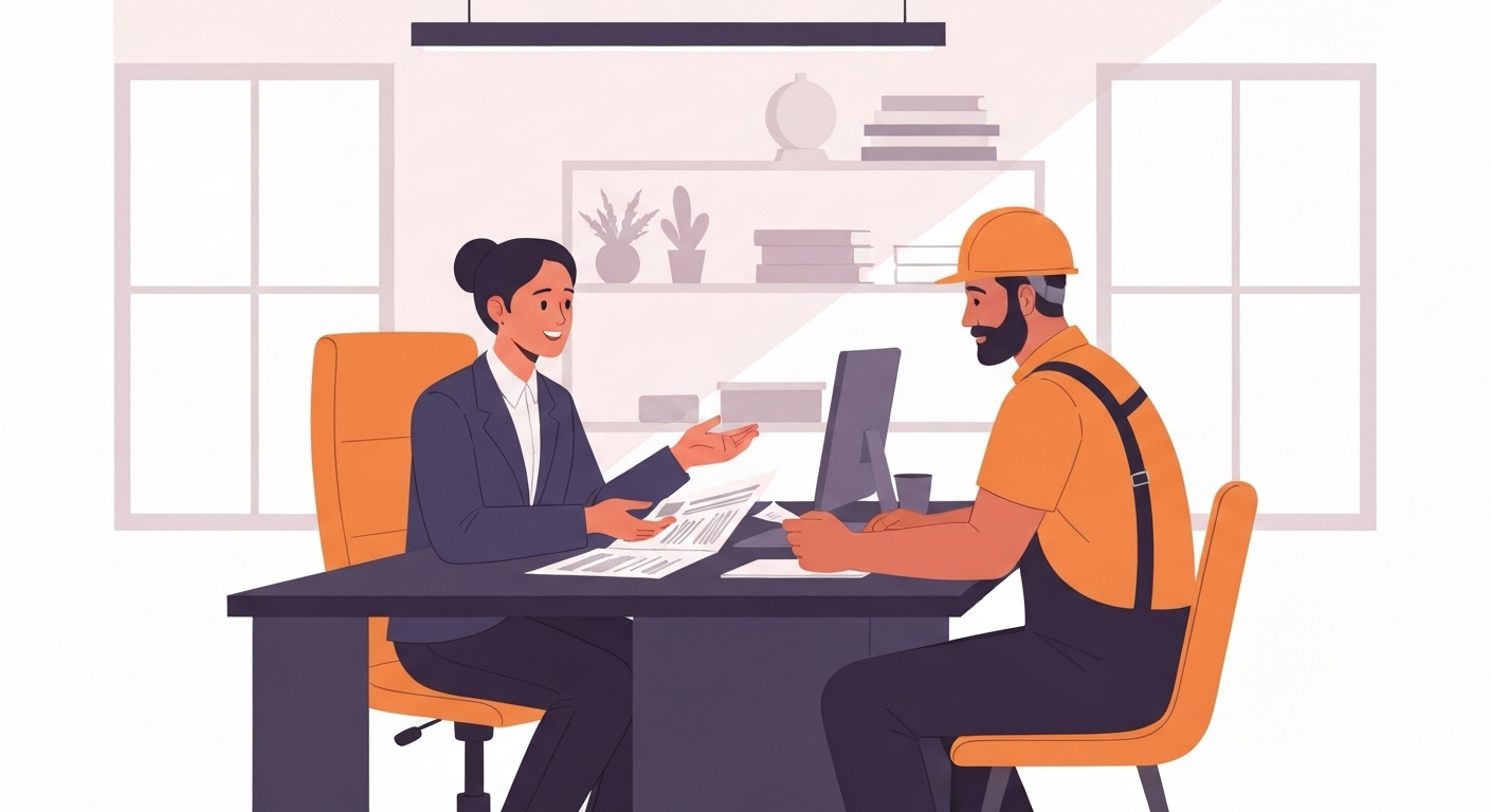 Conseiller France Épargne accompagnant un artisan pour son assurance décennale