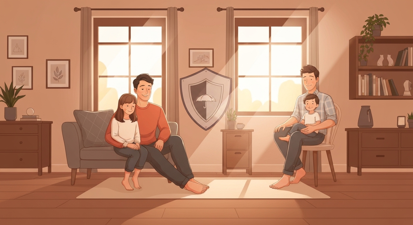 Famille française protégée par les différentes garanties de l'assurance emprunteur (décès, invalidité, incapacité)