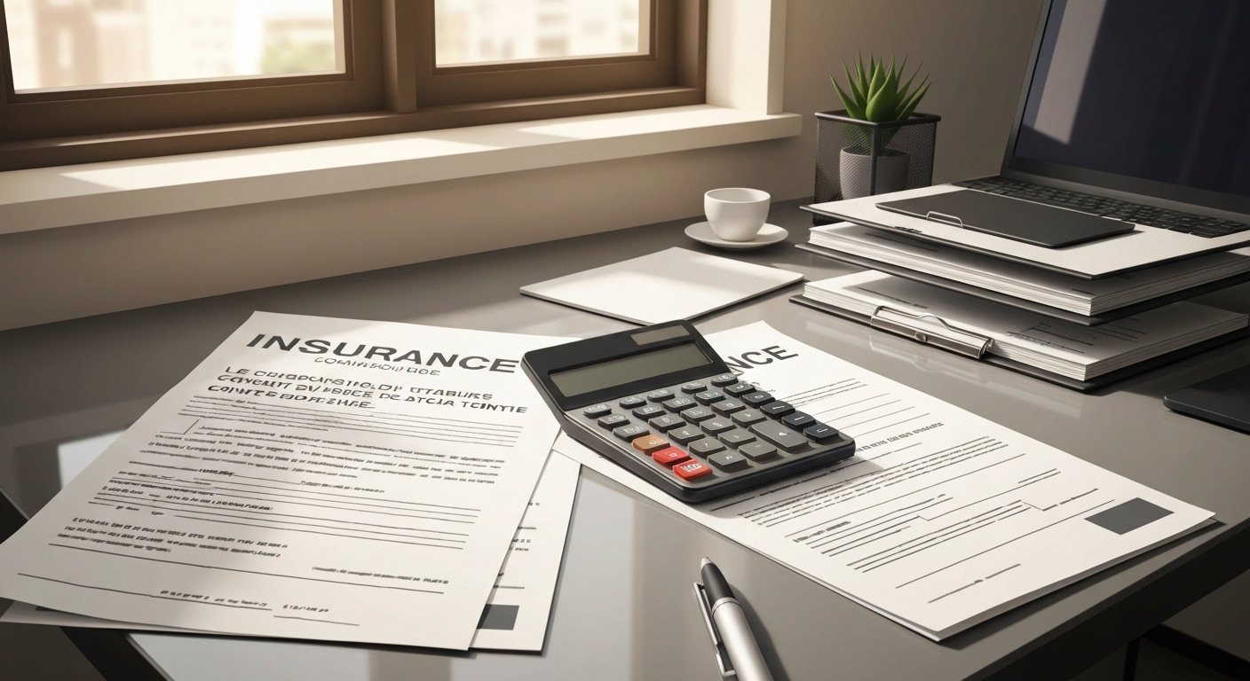 Calculatrice et documents d'assurance dépendance sur bureau moderne