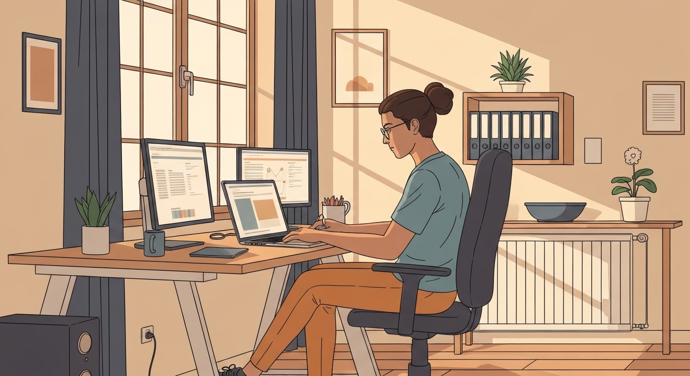 Freelance digital travaillant depuis son bureau à domicile