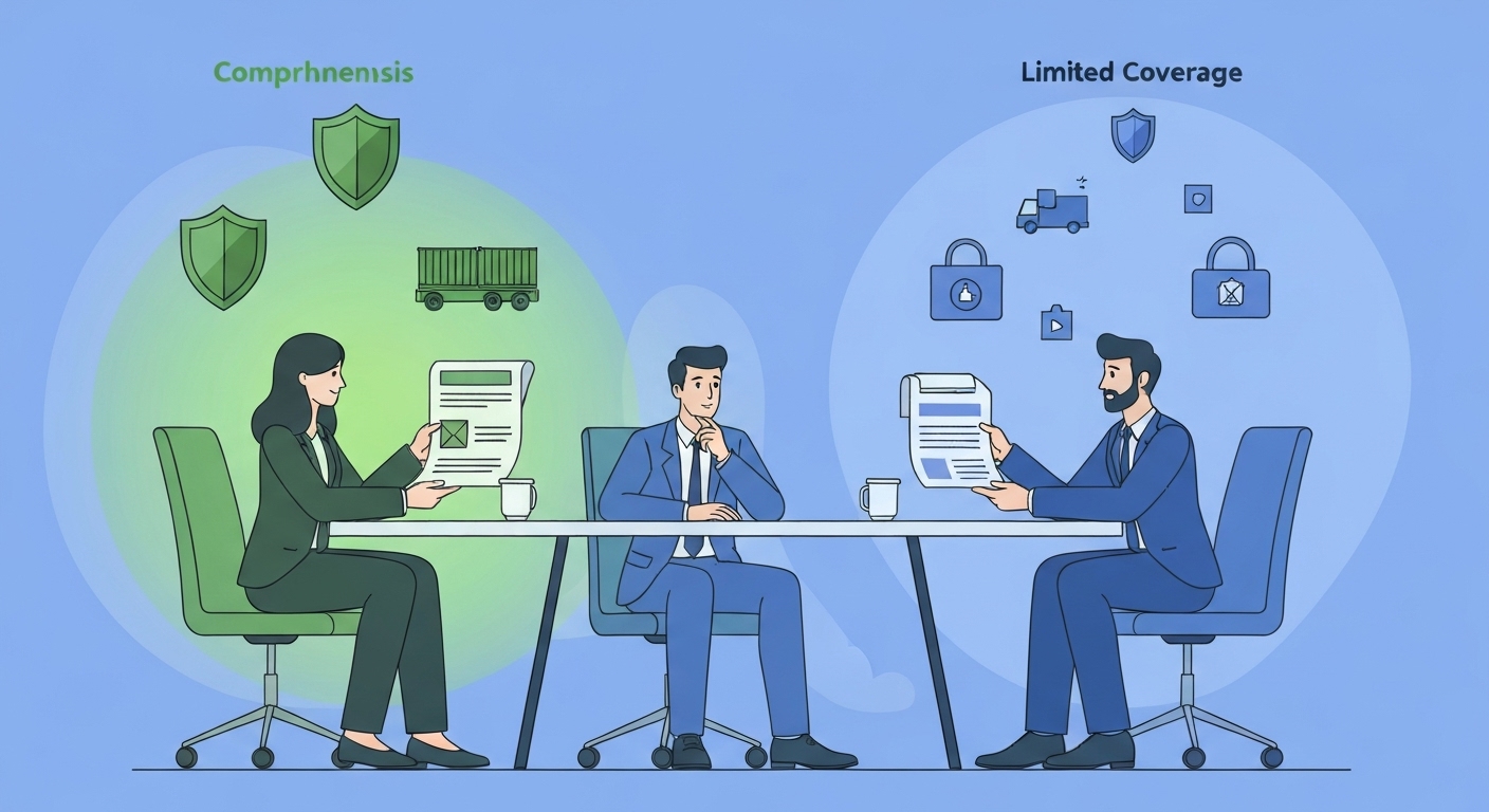 Tableau comparatif visuel entre assurance tous risques et FAP sauf avec niveaux de couverture