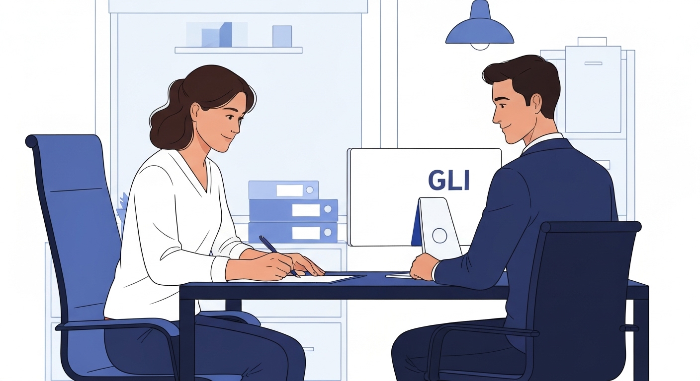 Propriétaire signant un contrat d'assurance GLI avec un conseiller