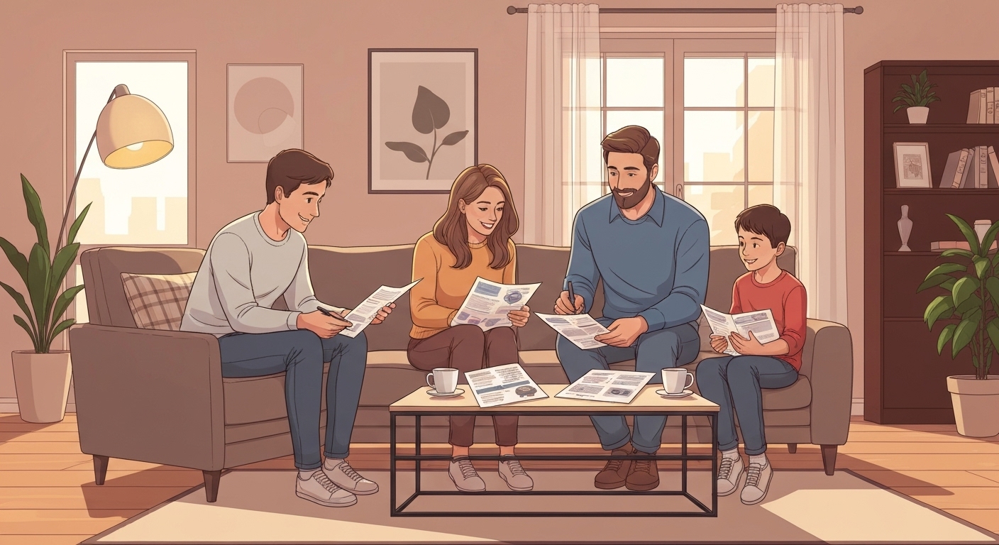 Famille comparant les options de garantie prolongée pour leurs achats