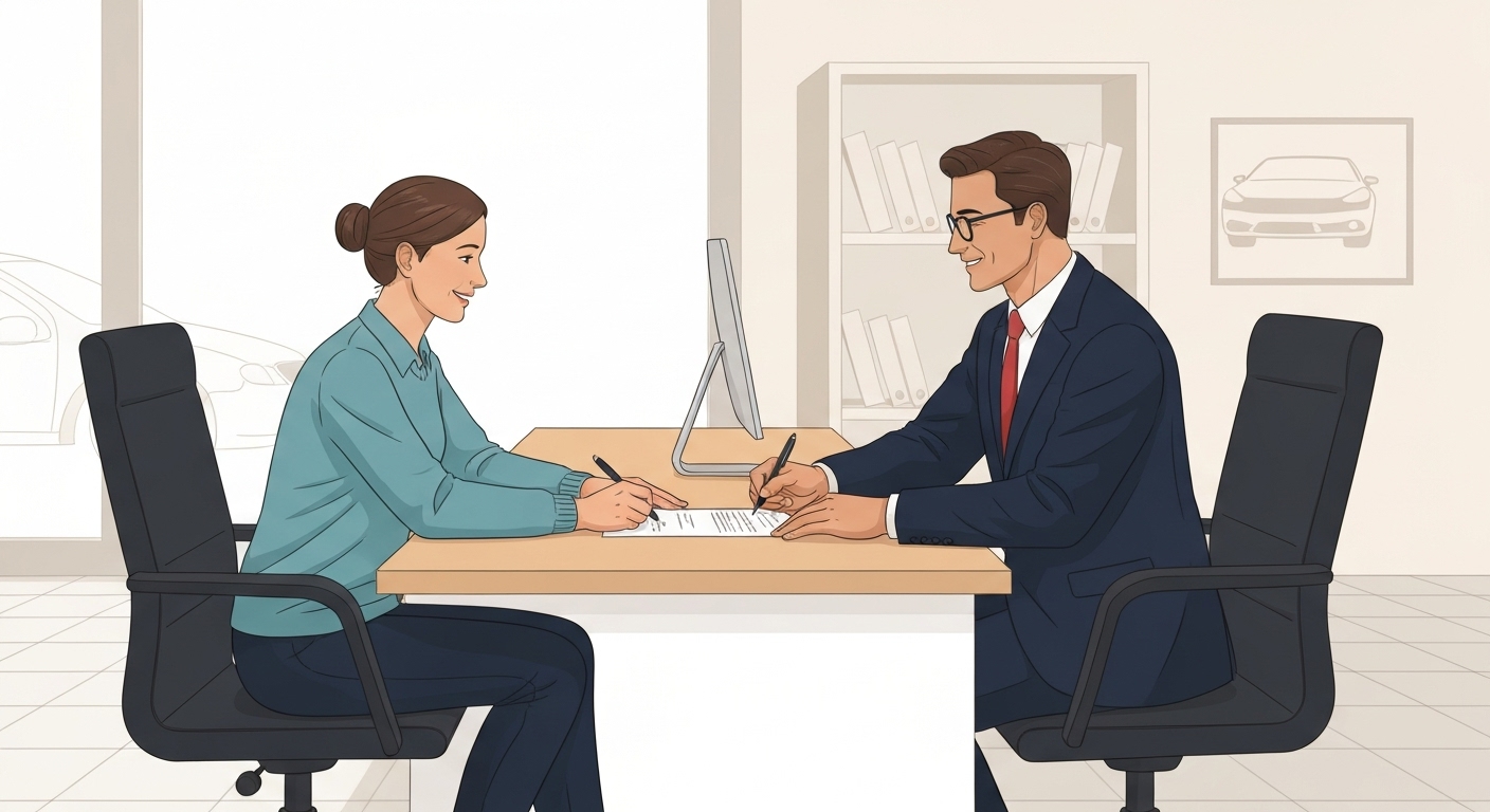 Propriétaire de voiture signant une extension de garantie automobile