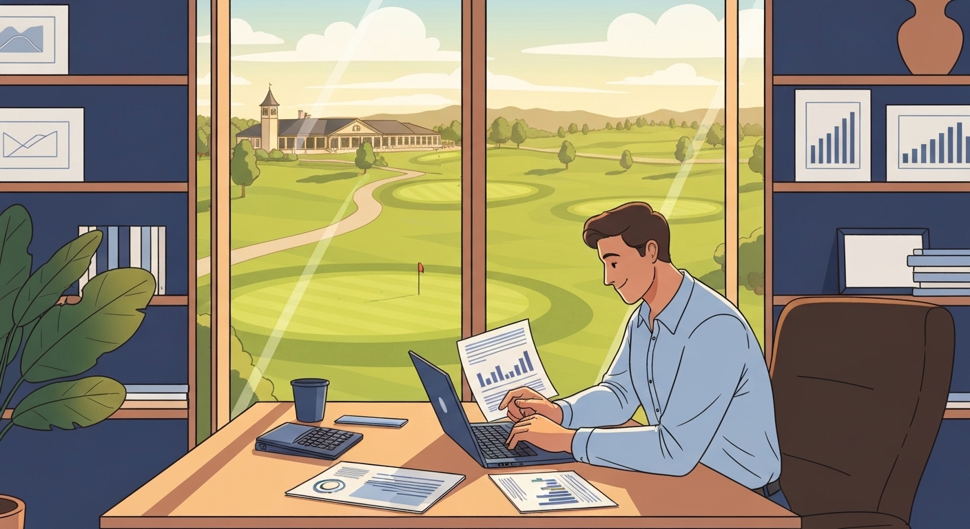Propriétaire golf club analysant budget assurance