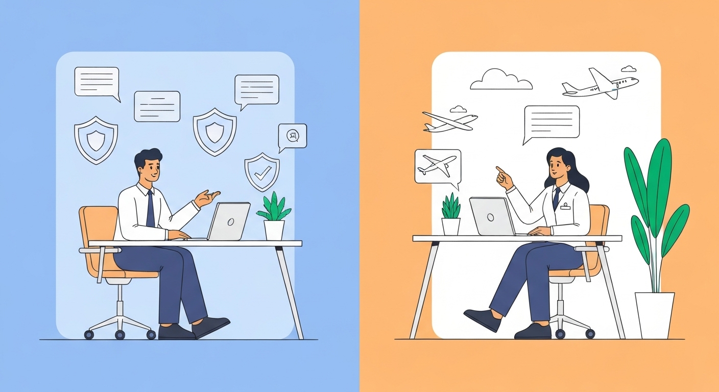 Comparaison visuelle entre assurance responsabilité civile et assurance coque aviation
