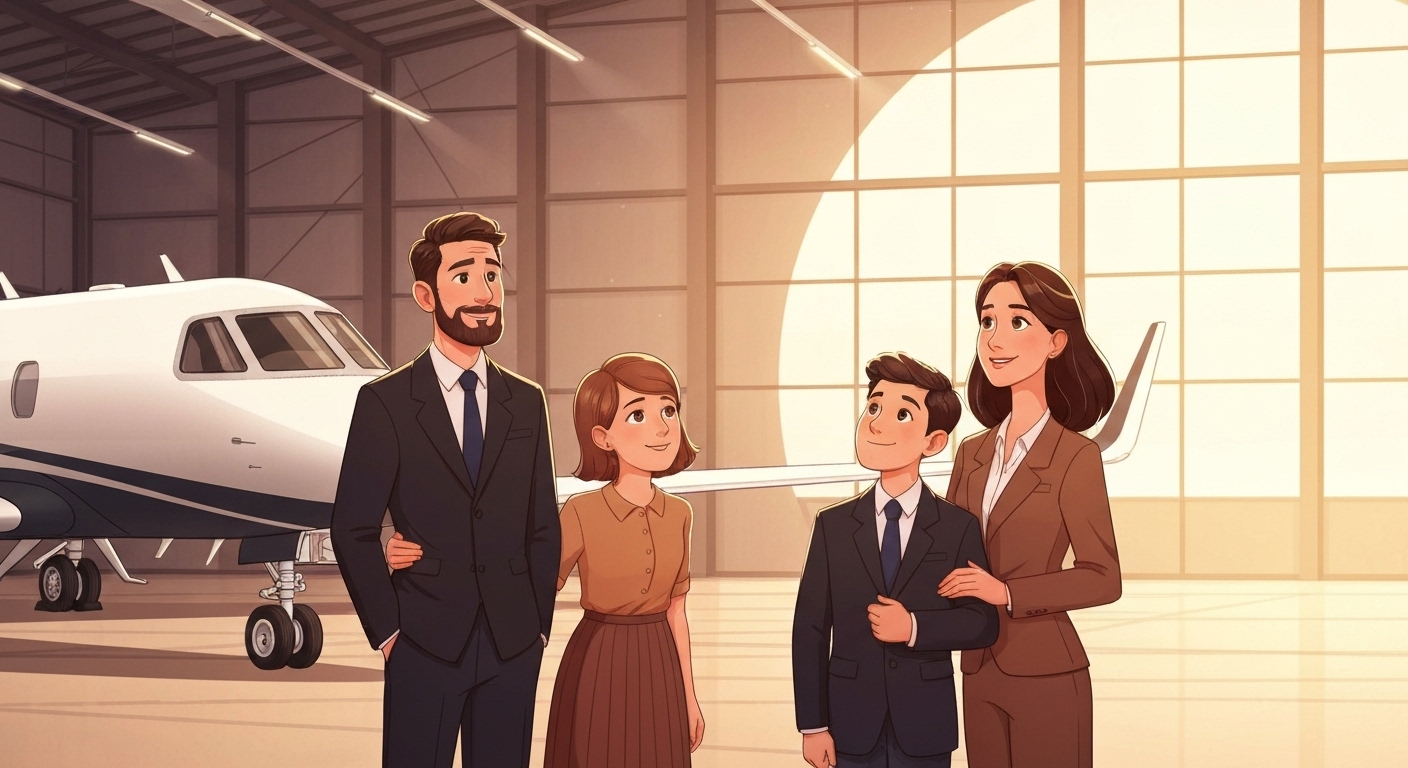 Famille française propriétaire de jet privé se sentant protégée