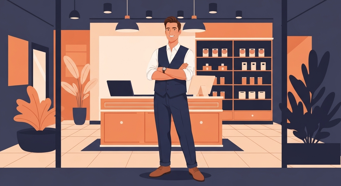 Commerçant gérant son local commercial en toute sécurité