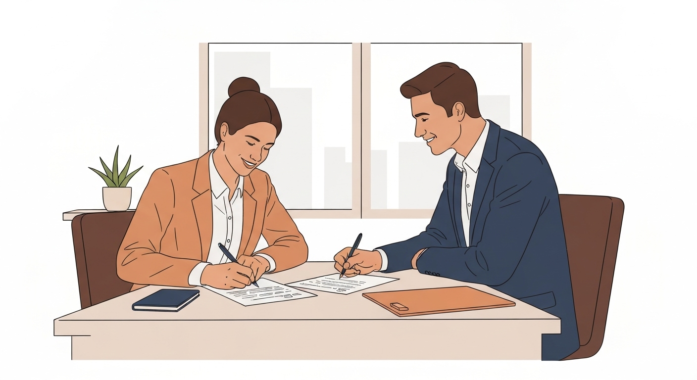 Propriétaire signant un contrat d'assurance pour ses locaux professionnels