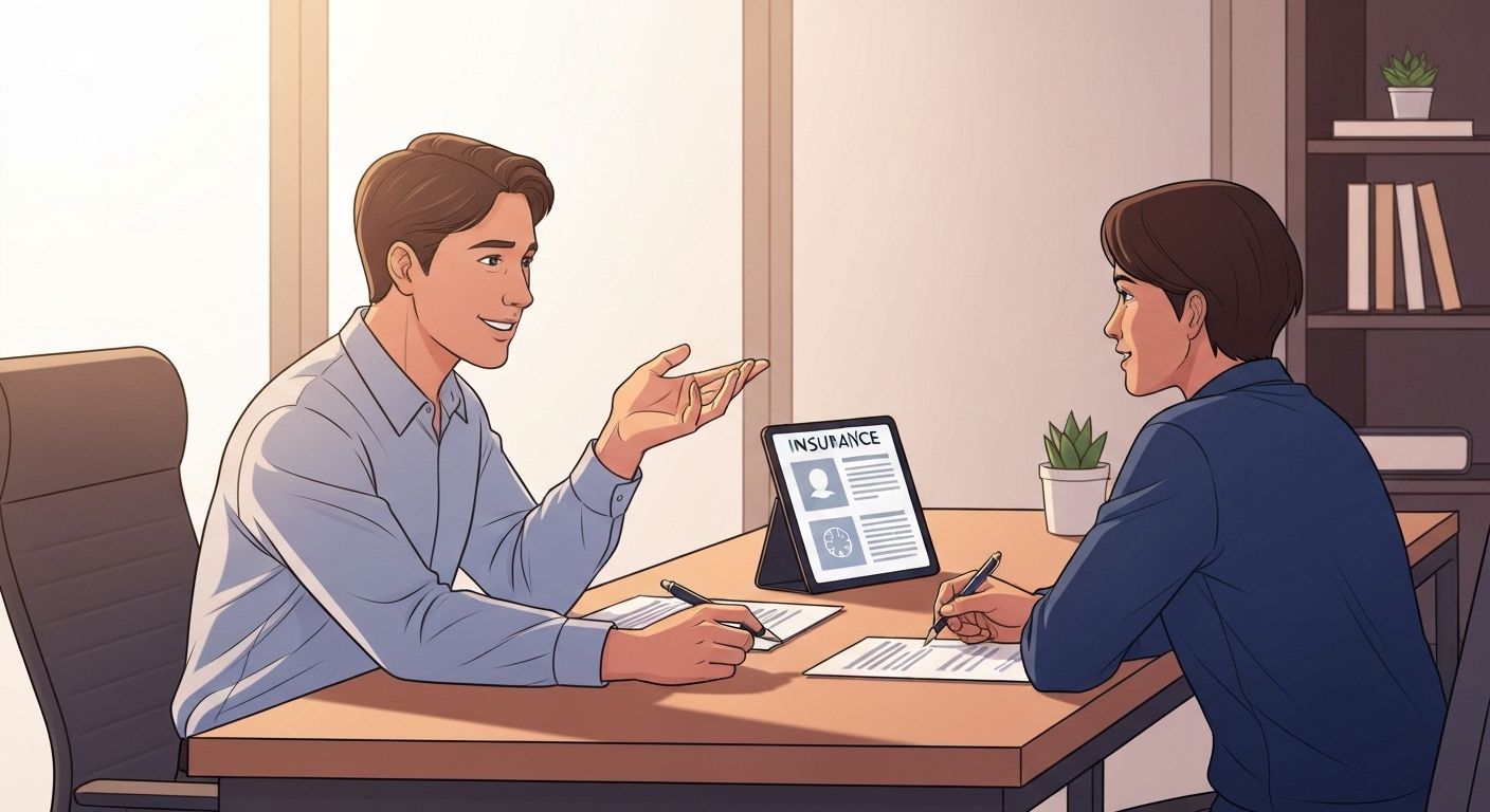 Expert en assurance conseillant un client sur le choix de garanties piscine adaptées