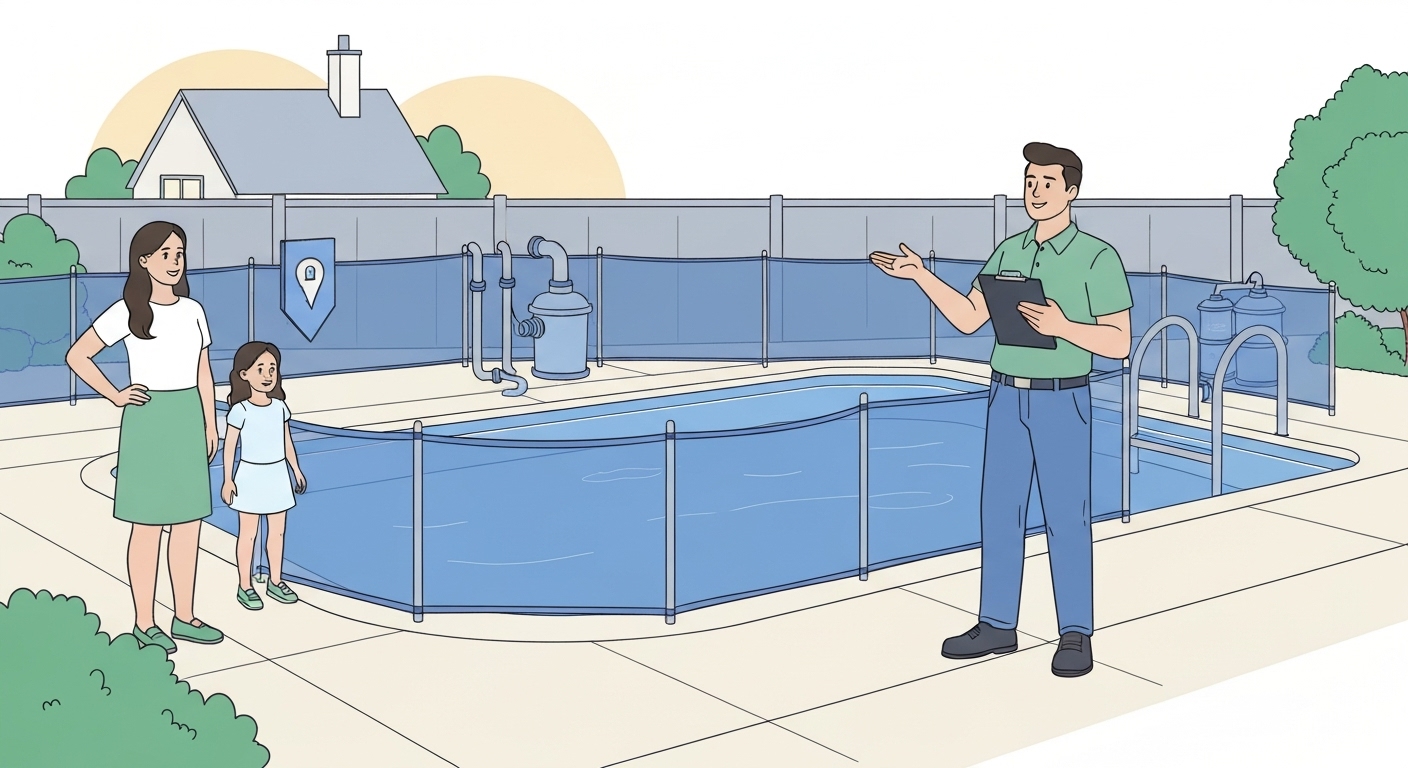 Diagramme des garanties essentielles en assurance piscine : responsabilité civile, dommages, équipements