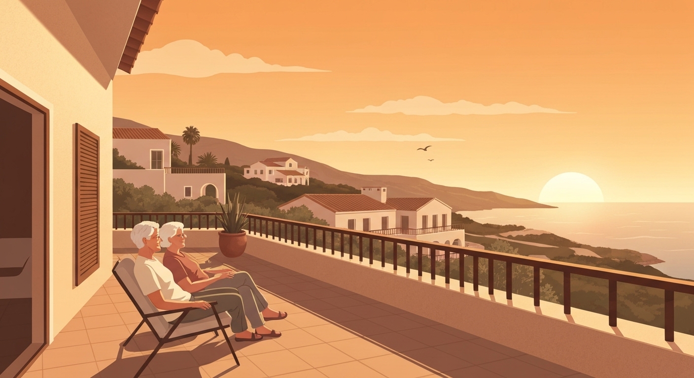 Couple de retraités français profitant de leur villa méditerranéenne