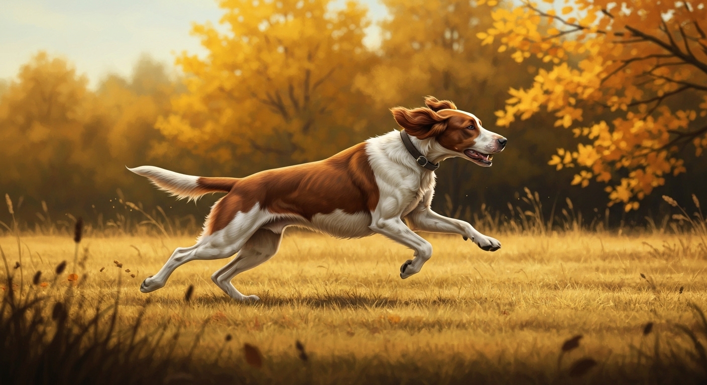 Illustration : Chien de chasse français en action dans un champ