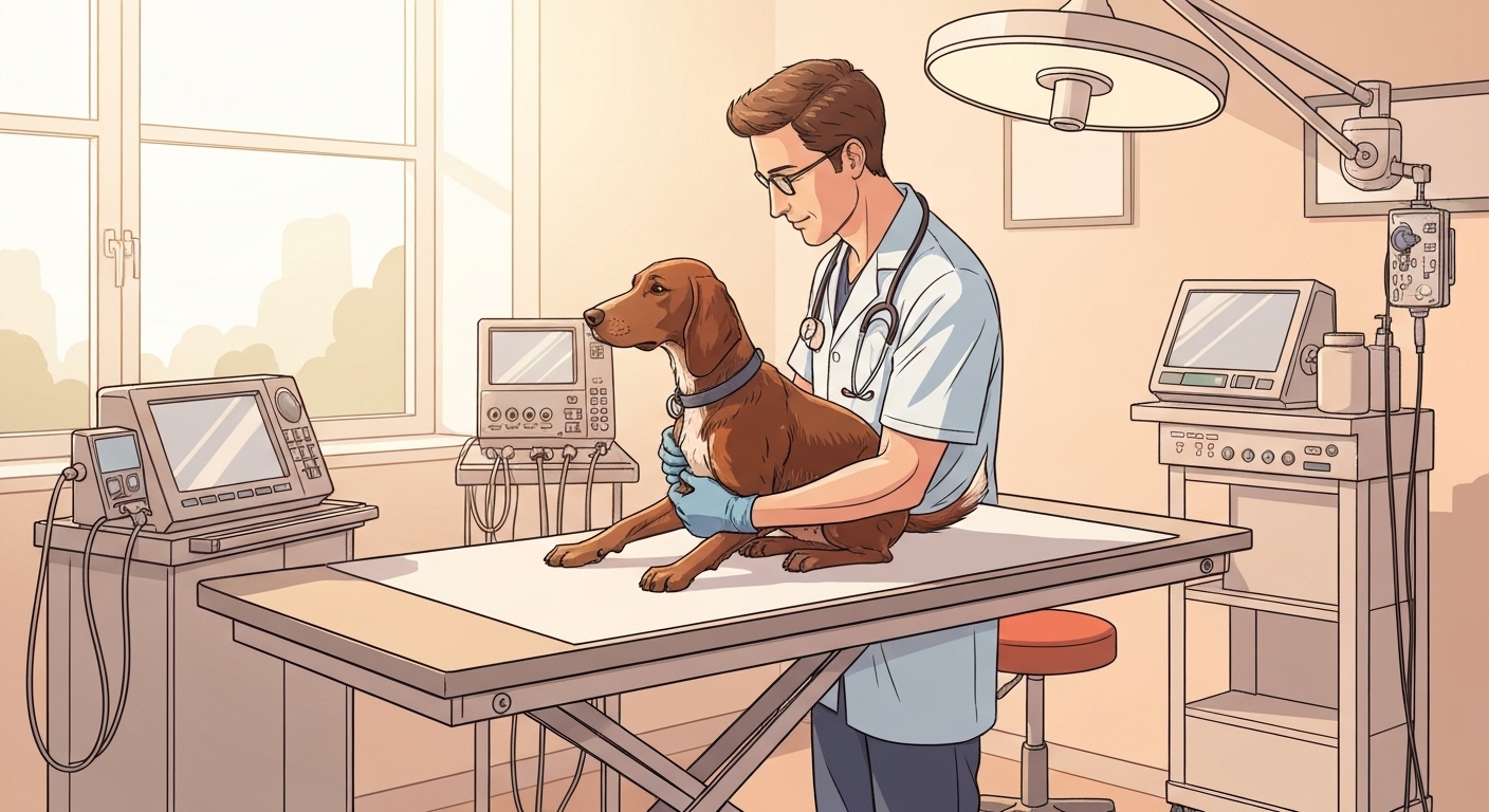 Illustration : Vétérinaire examinant un chien de chasse