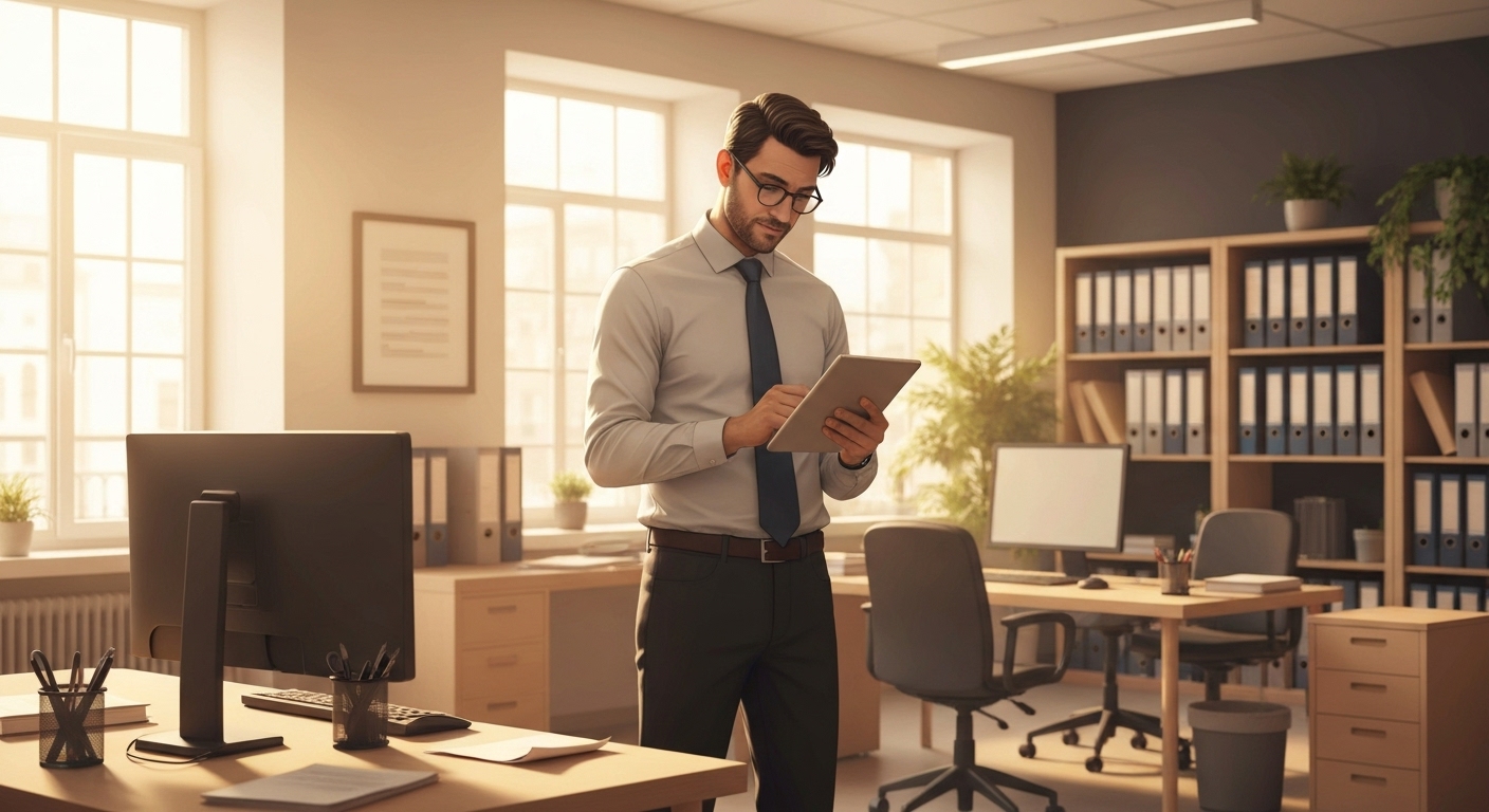 Illustration : Entrepreneur vérifiant son matériel professionnel assuré après un sinistre