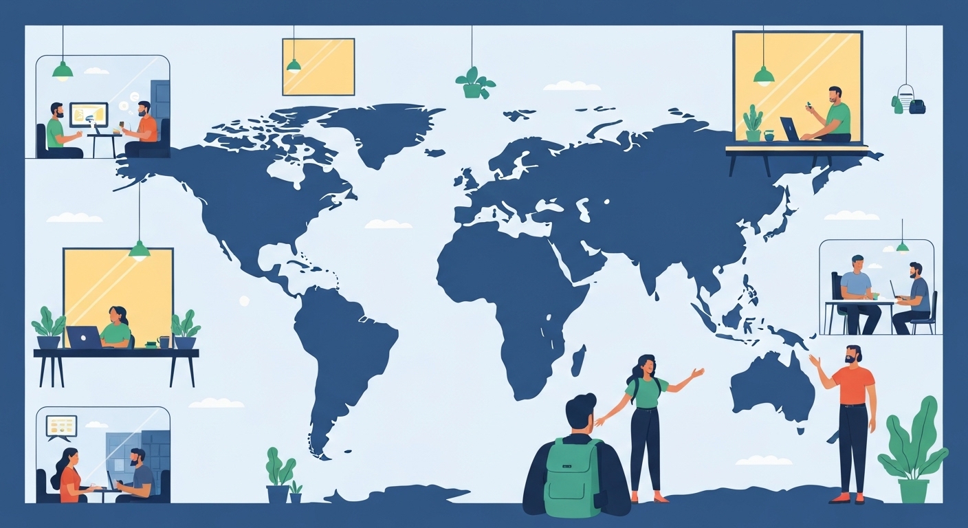Infographie : Carte du monde montrant les destinations populaires pour nomades digitaux