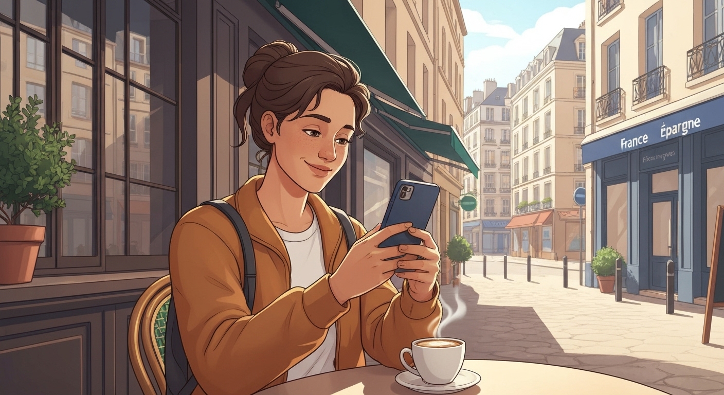 Illustration : Nomade digital vérifiant sa couverture d'assurance sur son téléphone